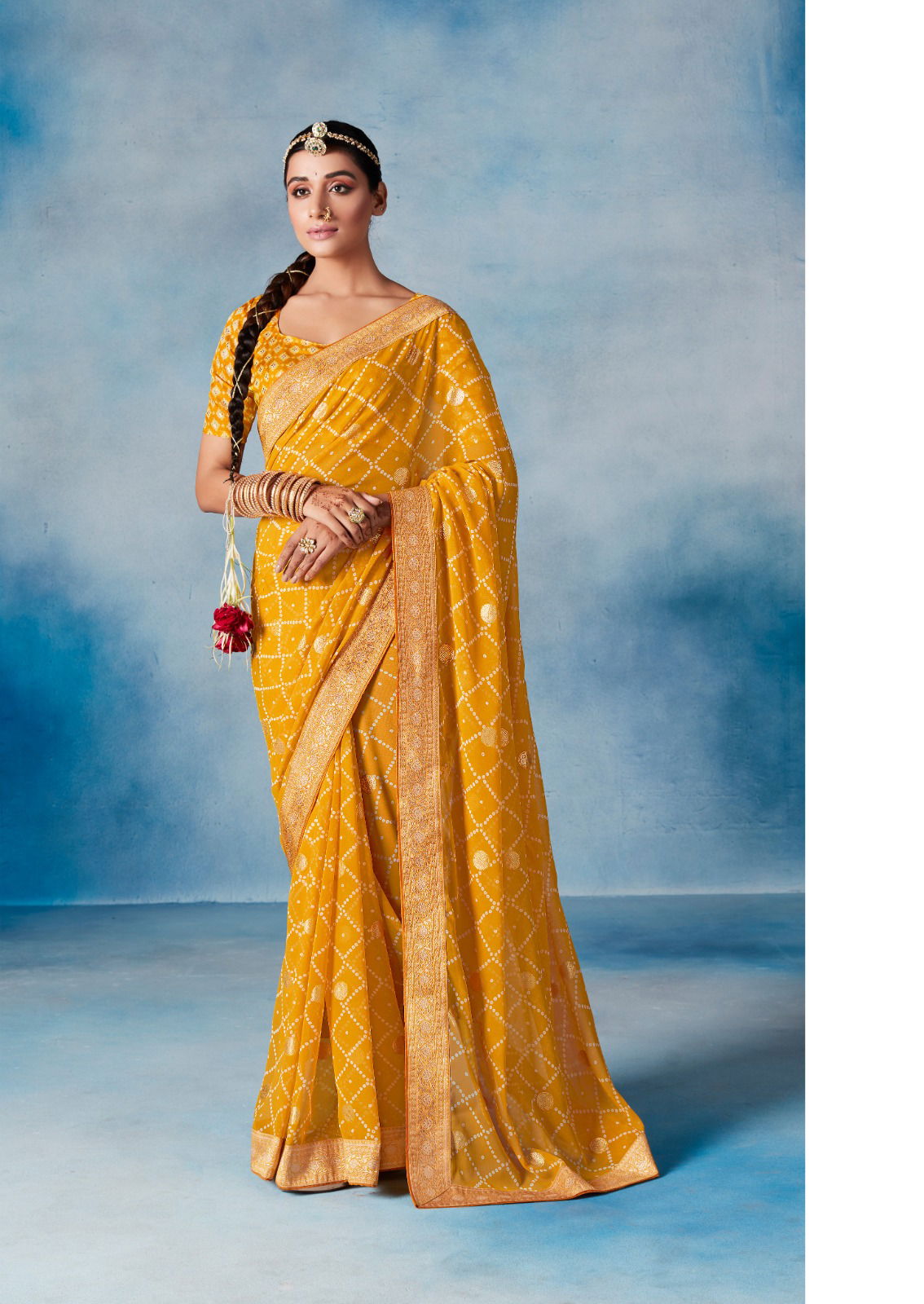 Stavan Haldi Weightless With Border Georgette Saree Catalog